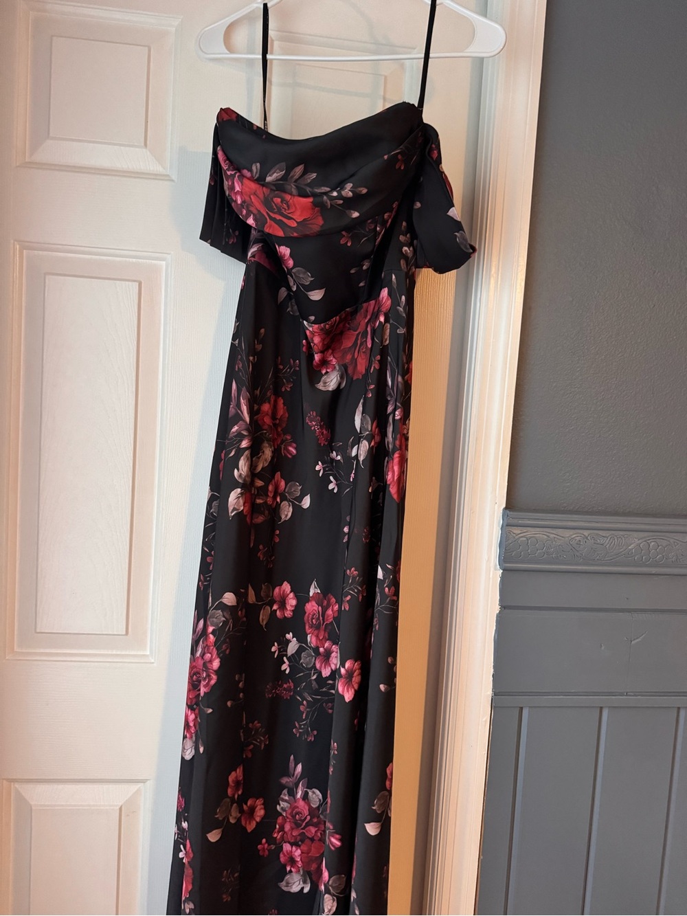 Birdy Grey Black Maxi Dress with Pink and Red Floral Print